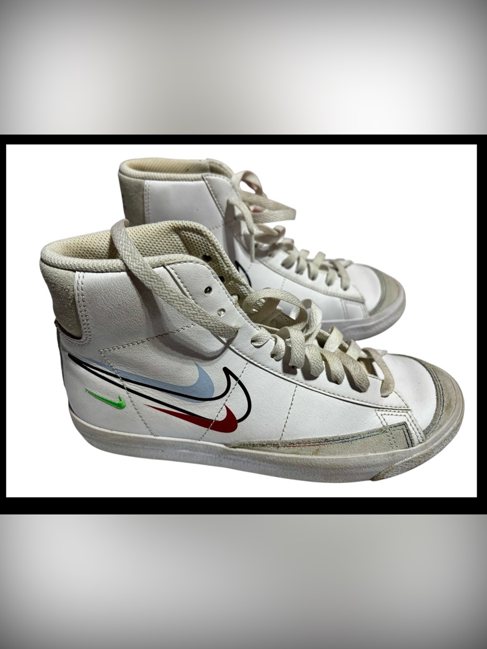 Nike White High-Top Sneakers with Multicolor Swoosh
